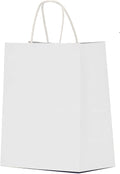White Paper Bags with Handles Bulk 10x5x13 - Sturdy White Kraft Pack
