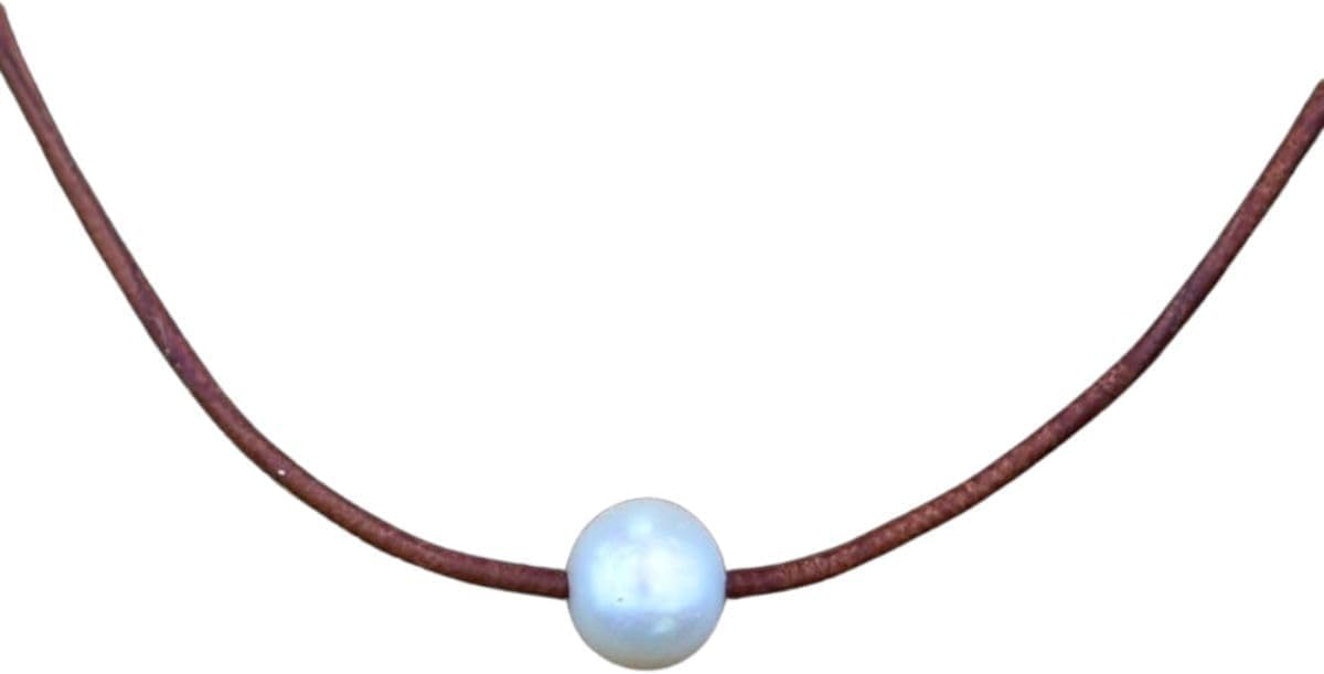 925 Silver Necklace Pendant with Premium Pearl and Leather Cord