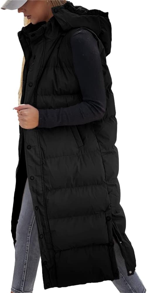 Grlasen Womens Long Puffer Vest Hooded Sleeveless Winter Coats
