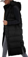 Grlasen Women's Long Quilted Hooded Puff Vest - Warm Layering Piece