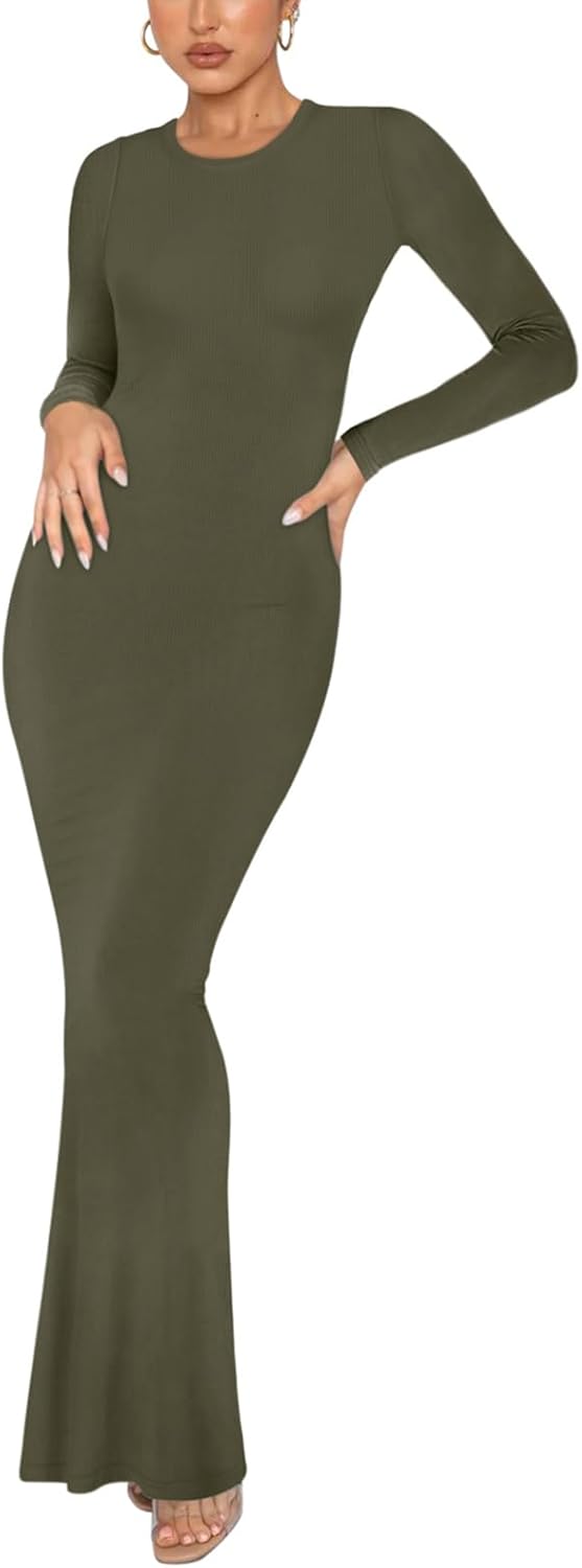 REORIA Women's Sexy Crew Neck Long Dress for Elegant Style