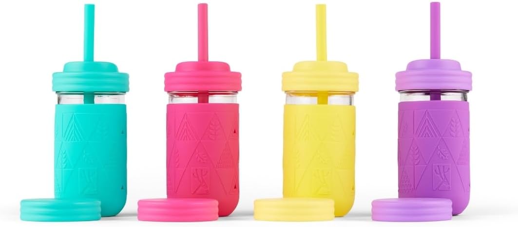 Elk and Friends Kids Mason Jars with Silicone Sleeves & Straws