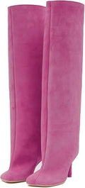 Knee High Boots for Women Faux Suede Wide Calf Square Toe 4in