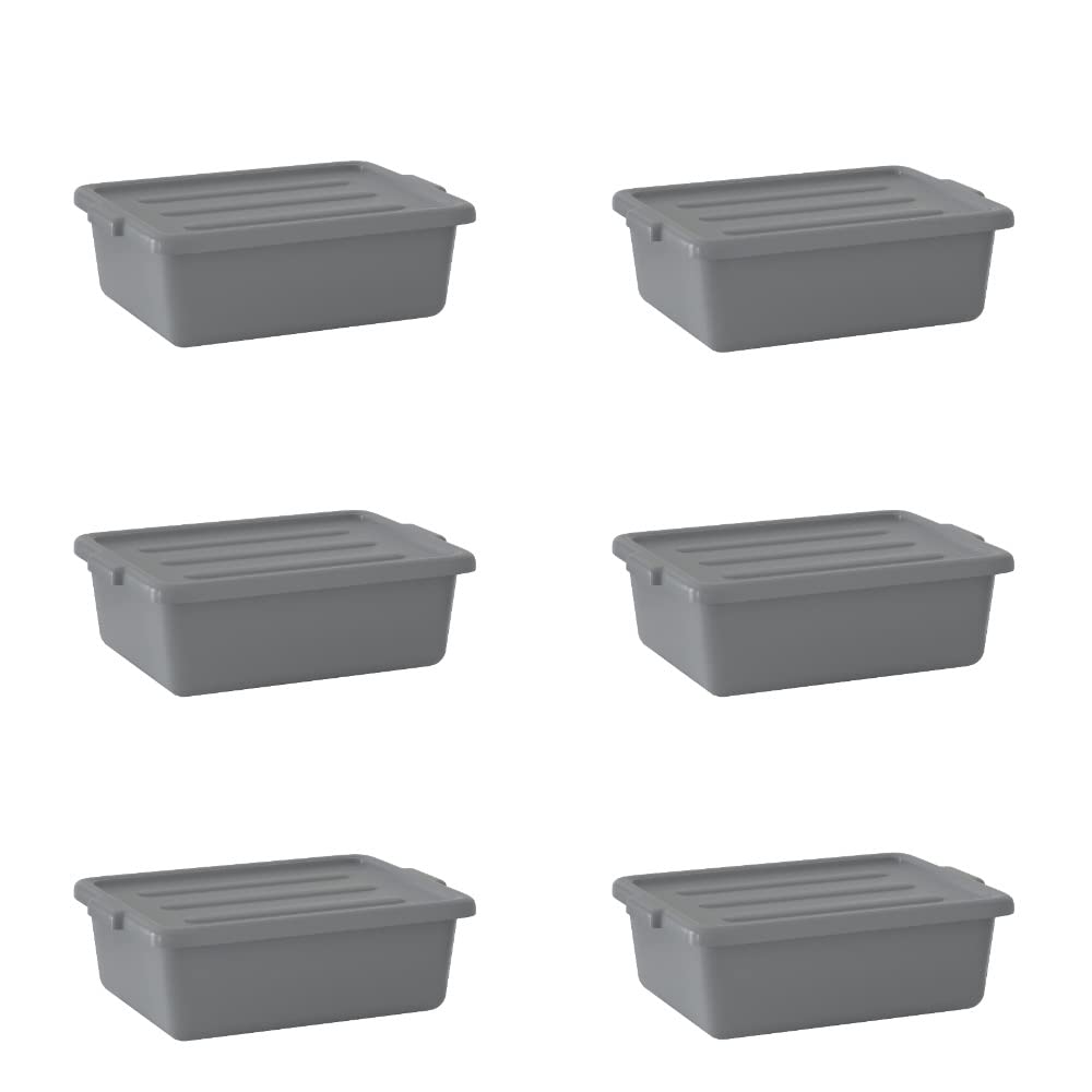 6-Pack 20in x 15in x 7in Gray Polypropylene Bus Tub Set