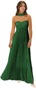 Womens Chiffon Bridesmaid Dresses Strapless Long Pleated Prom Dress is