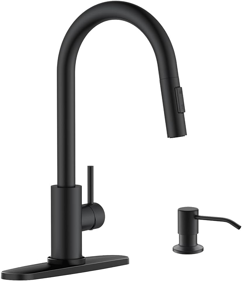 Matte Black Kitchen Faucet with Pull Down Sprayer for Modern Sinks