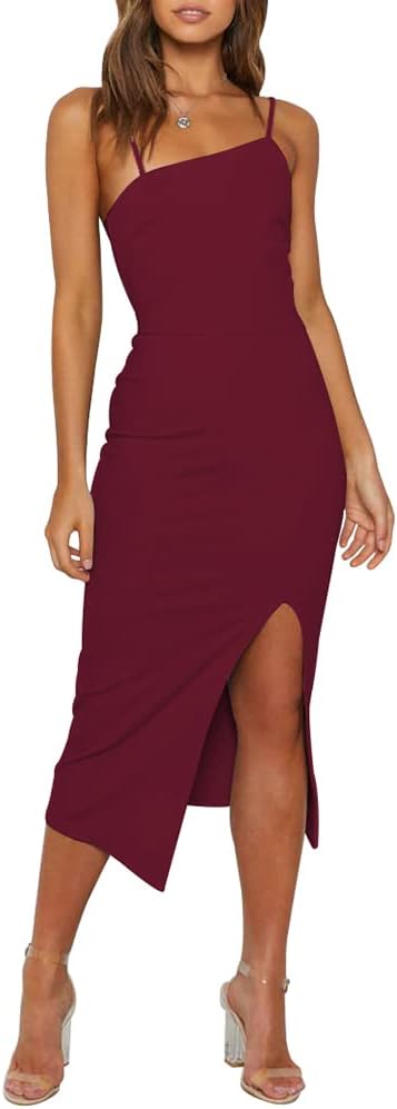 OWIN Women's High Waist Split Midi Bodycon Cocktail Dress