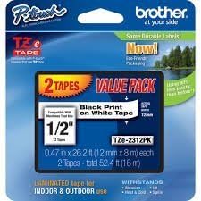 Brother TZeTape Black on White for PT200 1/2in 26ft (2 Pack)