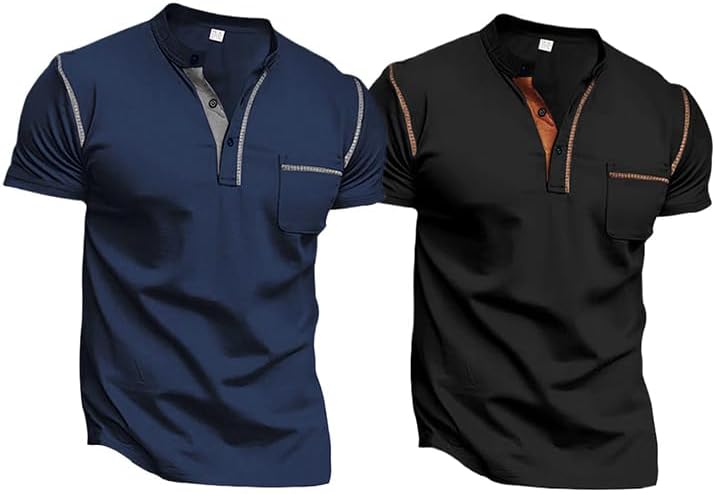Men's Henley Shirt Short Sleeve Casual Top for Summer Wear