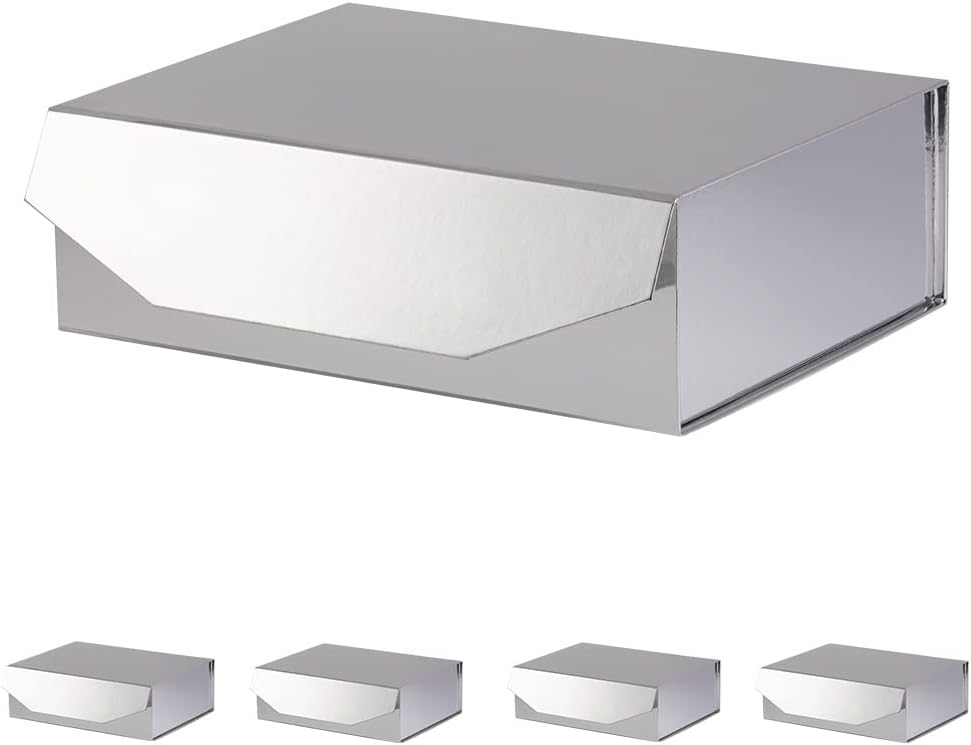 5 Silver Large Gift Boxes with Lid for Special Occasions
