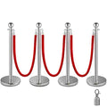 VEVOR Crowd Control Stanchion Set of 4 Silver Posts with Red Velvet