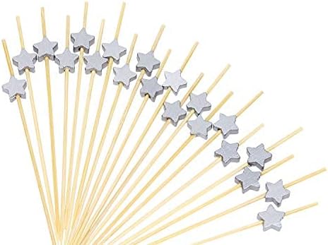ONLYKXY Silver Star Bamboo Cocktail Picks - 20 Pack