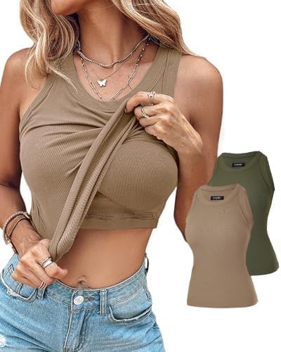 CHICME 2 Piece Tank Tops with Built in Bras for Women