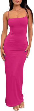 Womens Summer Casual Slip Dresses Spaghetti Strap Bodycon Maxi - Soft