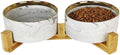 Ceramic Pet Bowl Set with Stand - Marble Grey Gold Rim 950 ML