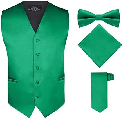 Men's 4 Piece Vest Set with Bow Tie, Neck Tie & Pocket Hankie