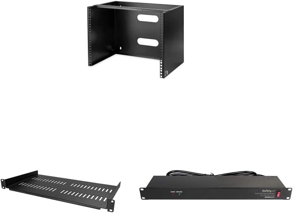 8U Wall Mount Rack with Shelf and Power Strip for Networking