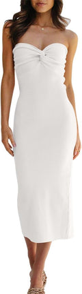 LILLUSORY Knitted Twisted Front Bodycon Midi Dress - Elegant Fit
