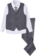 Boys 4-Piece Gray Vest Suit Set - Slim Formal Outfit for Kids