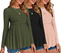 Maternity Shirts 3-Pack Pleated Long Sleeve Tops for Women - Soft