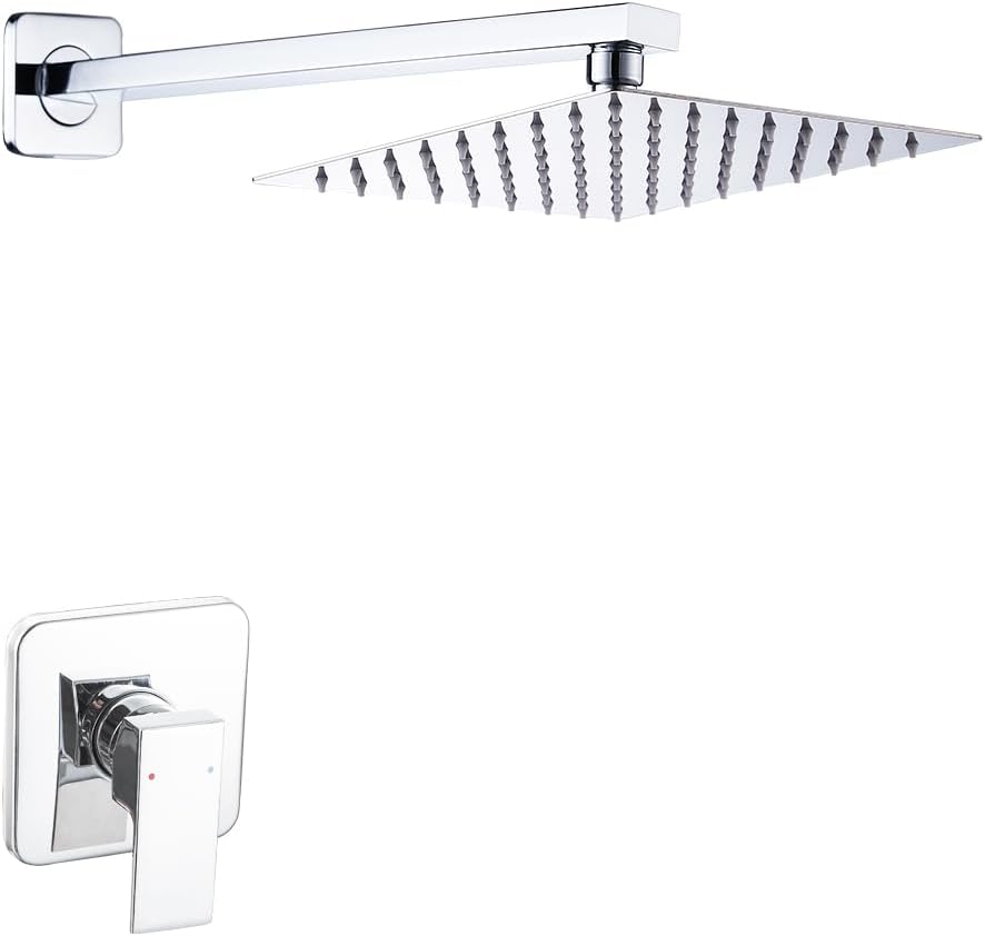 Luxury Rain Shower Set with Chrome Finish and Square Showerhead