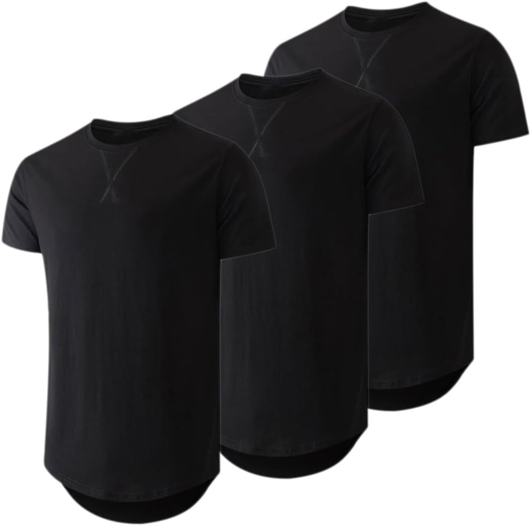 JMIERR Mens 3 Pack Cotton Hipster Longline Crewneck T-Shirt