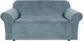 Stretch Velvet Loveseat Cover (58-72in) - Ultra Thick Stone Blue