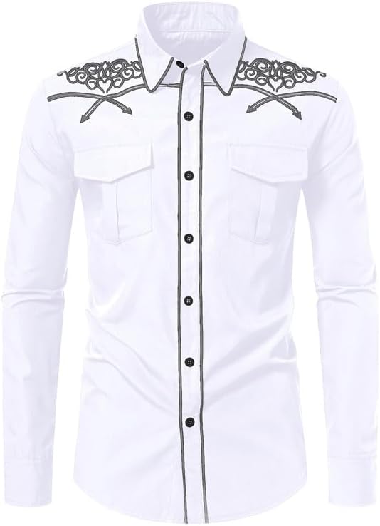KISSQIQI Mens Western Cowboy Shirt Casual Button Down Style
