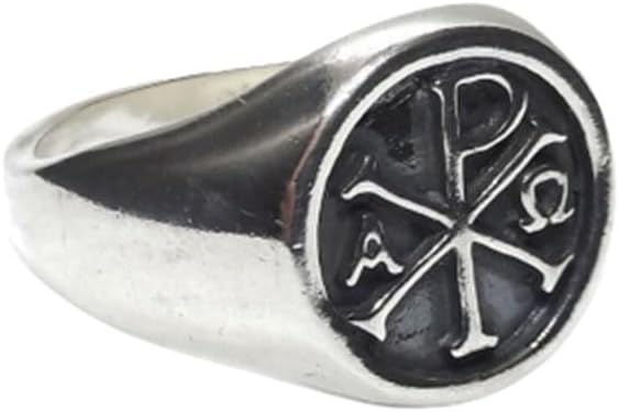 Chi Rho Christian Mens Ring in 925 Sterling Silver Handmade