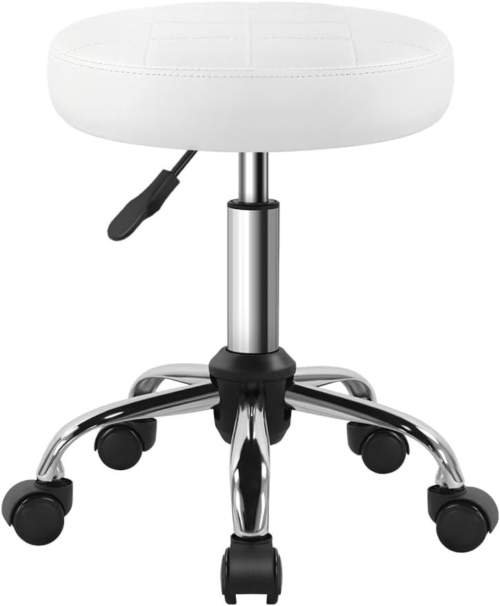 White Classic Swivel Stool with Wheel for Salon and Home Use