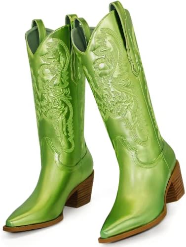 MUCCCUTE Women's Cowgirl Boots with Chunky Block Heel Design