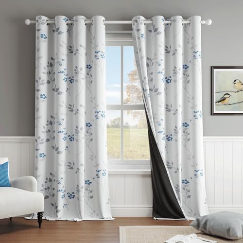 Beauoop Floral Blackout Curtains 90 Inches Long for Bedrooms