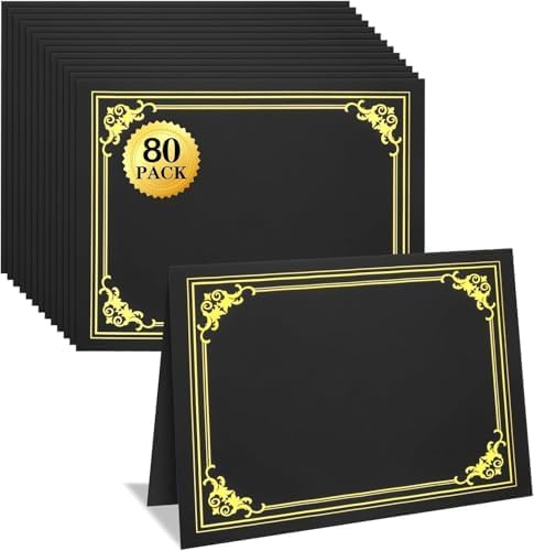80 Packs Black Certificate Holders with Gold Foil Border for Awards