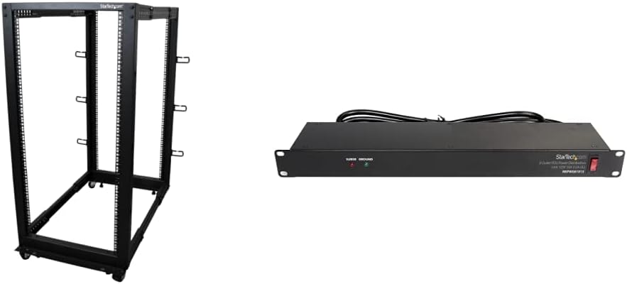 25U Mobile Open Frame Server Rack with 8 Outlet Power Strip