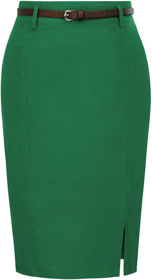 Kate Kasin Women's Bodycon Pencil Skirt with Belt for Chic Style