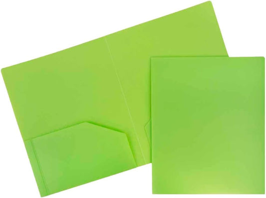 JAM PAPER Heavy Duty Plastic 2 Pocket School Folders in Lime Green