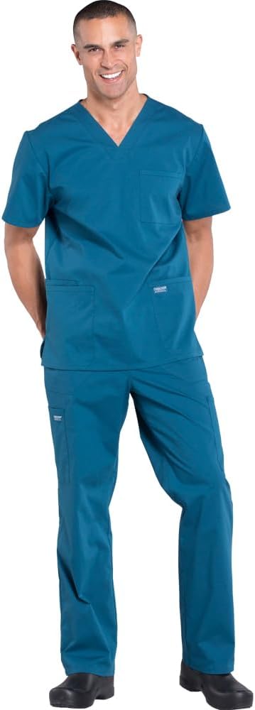Cherokee Scrub Set for Men - 4 Pocket V-Neck Top & Cargo Pant