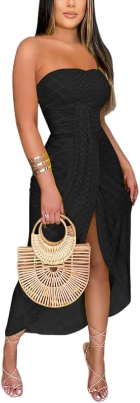 Strapless Maxi Bodycon Dress with Asymmetrical Hem for Summer