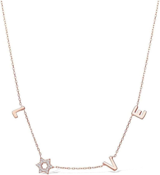 Alef Bet Love Letter Star Necklace with Jewish Star of David