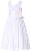 Bow Dream Junior Bridesmaids V-Neck Chiffon Flower Girl Dress
