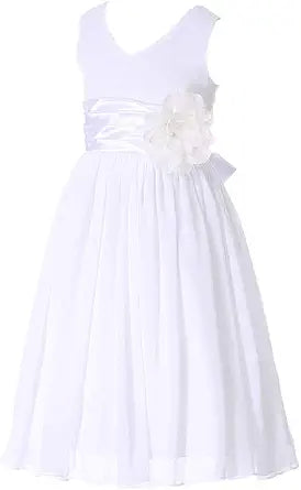 Bow Dream Junior Bridesmaids V-Neckline Chiffon Flower Girl Dress