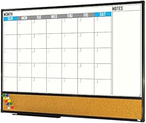 XBoard Dry Erase Calendar Whiteboard - Magnetic Corkboard Combo