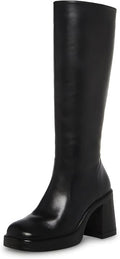 SOVANYOU Black Leather Platform Boots for Women - Chunky Square Toe 8