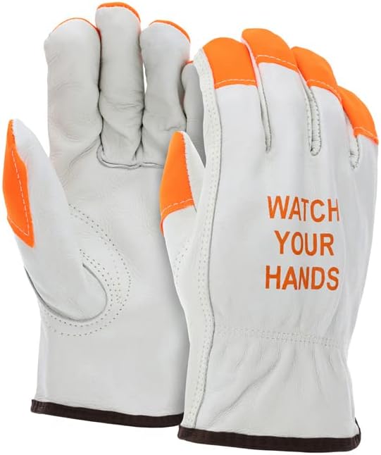 Hi Vis Heavy Duty Durable Cowhigh Leather Work Gloves for Safety