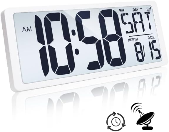TXL Atomic Clock with Backlight: 14.2in Digital Wall Clock