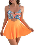 B2prity Women Cutout One Piece Skirt Swimsuit - Flattering Tummy cross