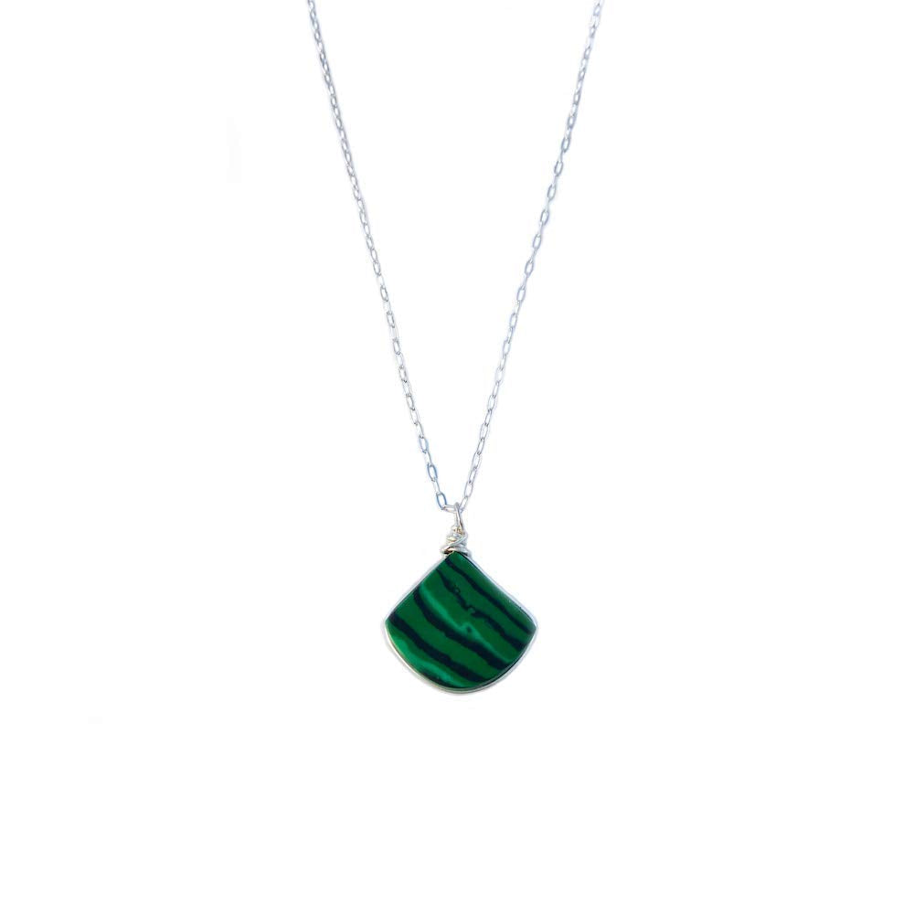 Handmade Malachite Triangle Pendant Necklace in Sterling Silver