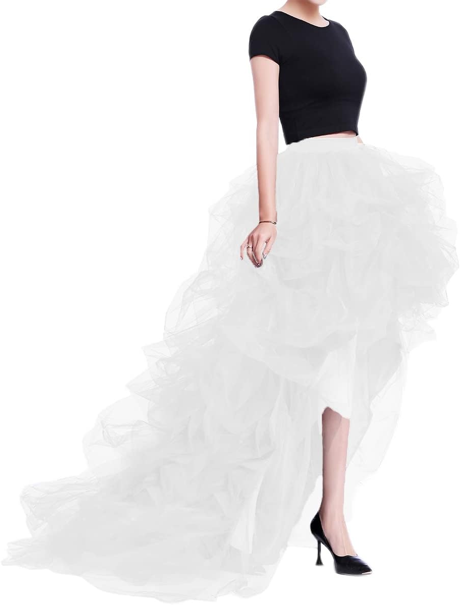 WDPL Women's Long High Low Ruffles Tulle Skirt for Parties