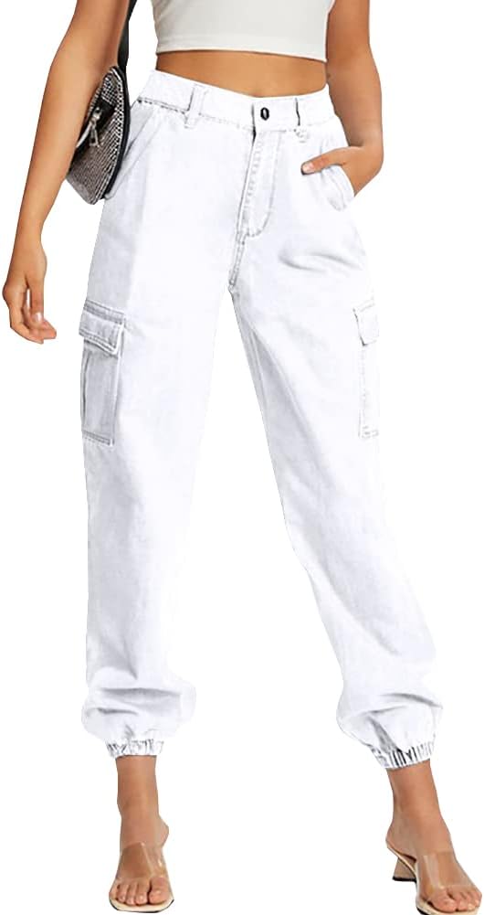 LONGYIDA Jean Joggers for Women - High Waisted Stretch Denim