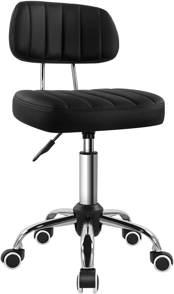 Black Square Swivel Stool with Wheel for Work and SPA Use